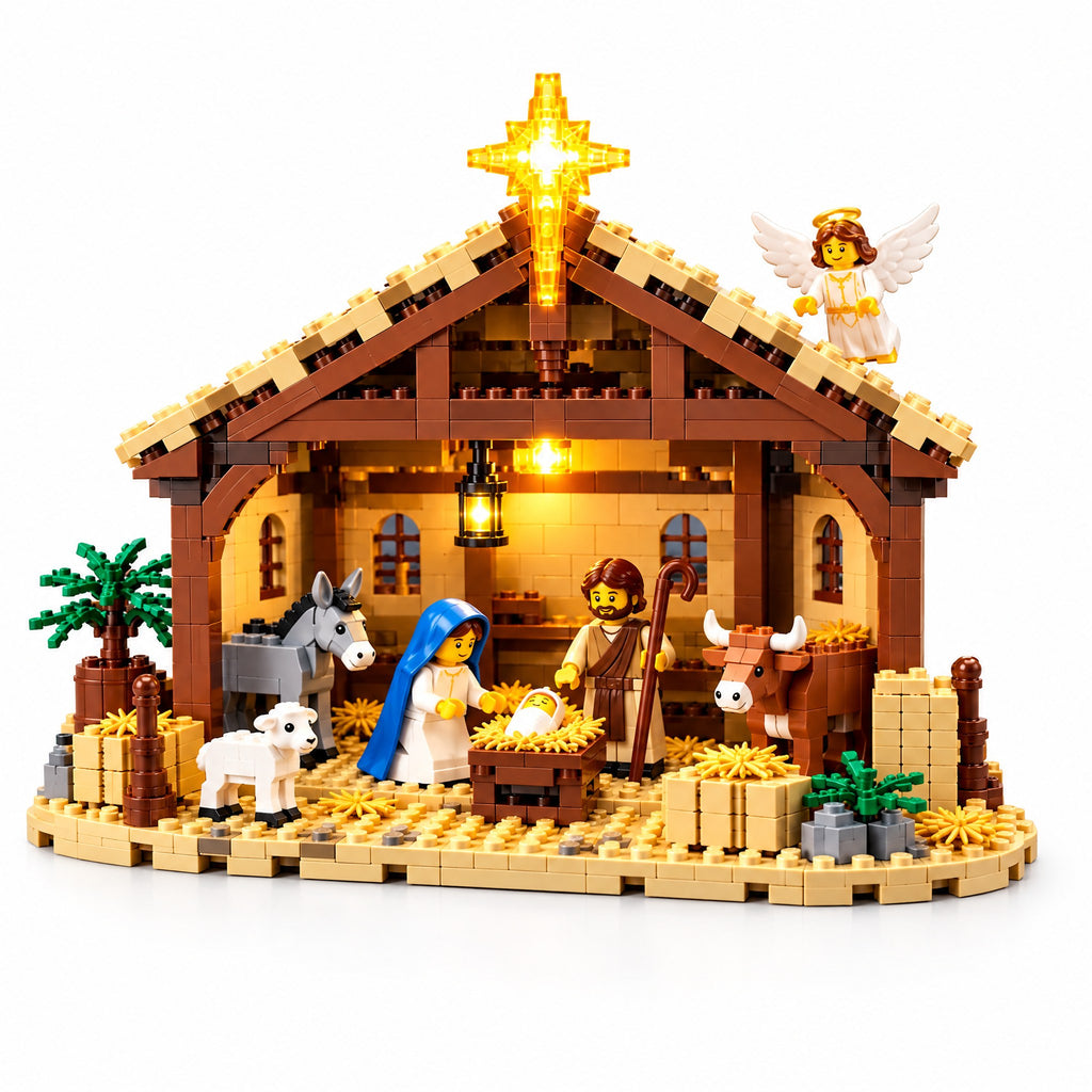 Nativity Scene Building Block Set with Light-Up Star and Stable