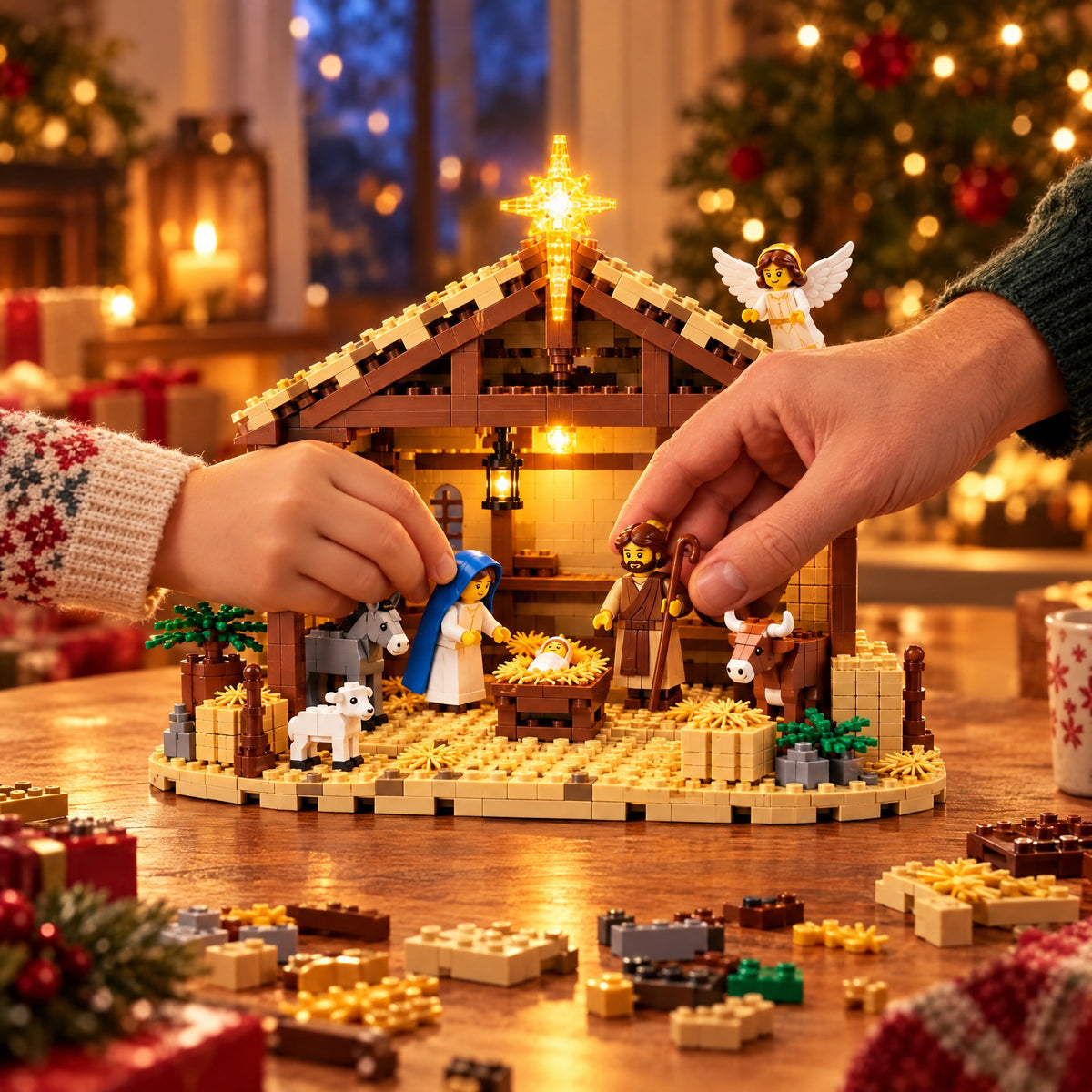 Nativity Scene Building Block Set with Light-Up Star and Stable