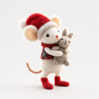 Needle-Felted Wool Christmas Mouse with Bunny – Handmade Festive Figure