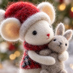 Needle-Felted Wool Christmas Mouse with Bunny – Handmade Festive Figure