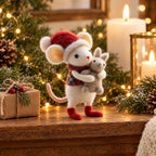 Needle-Felted Wool Christmas Mouse with Bunny – Handmade Festive Figure