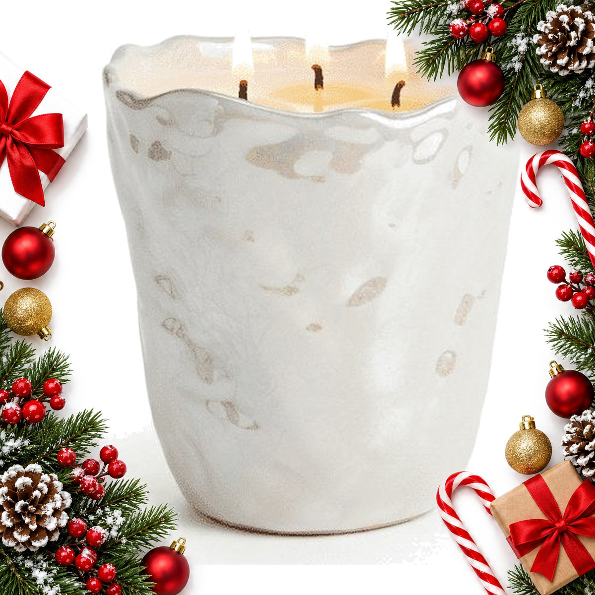 pearlescent cream rippled candle elegant gift for the home — Christmas stocking filler gift