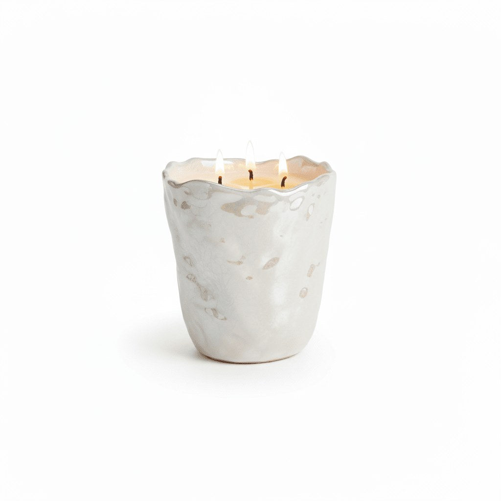 Pearlescent Cream Rippled Candle – Elegant Gift for the Home