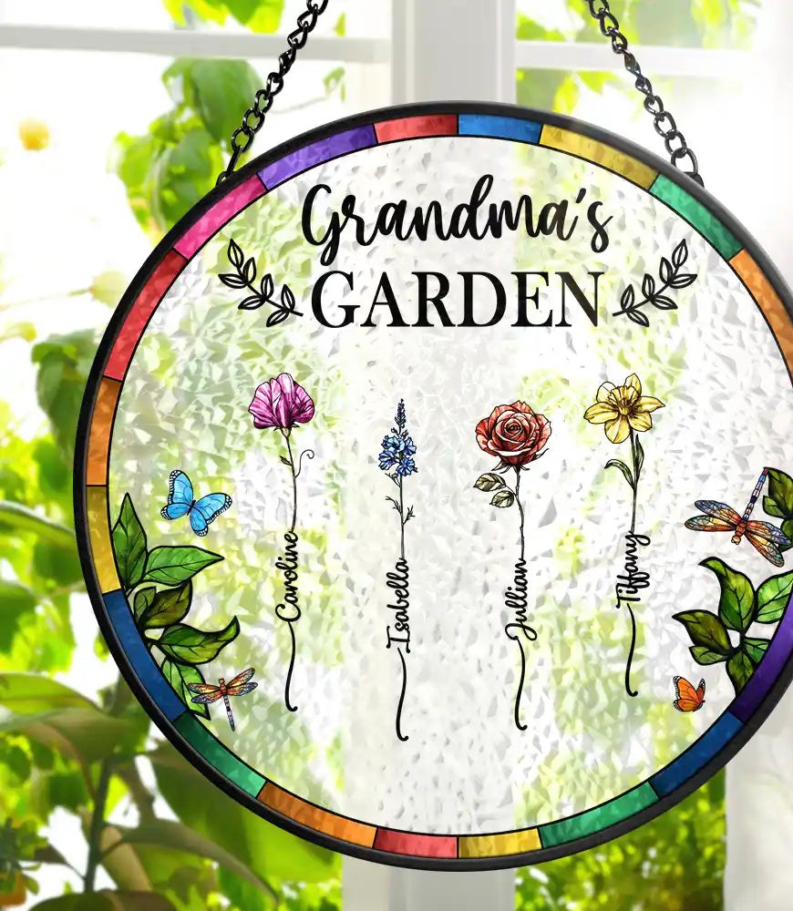 Personalised Birth Flower Glass Suncatcher – Family Garden Window Gift