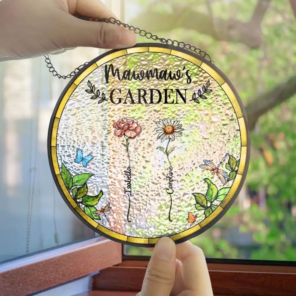 Personalised Birth Flower Glass Suncatcher – Family Garden Window Gift