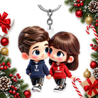 personalised cartoon couple keyring with names acrylic gift — Christmas stocking filler gift