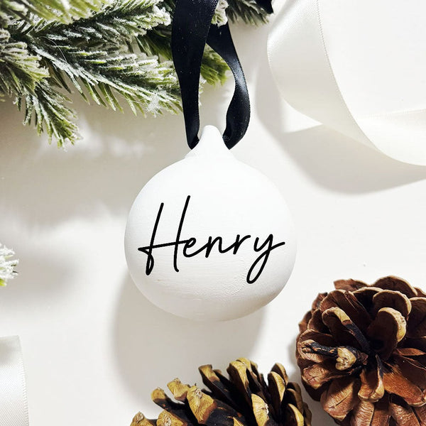 Personalised Ceramic Name Bauble, Rustic Christmas Tree Keepsake