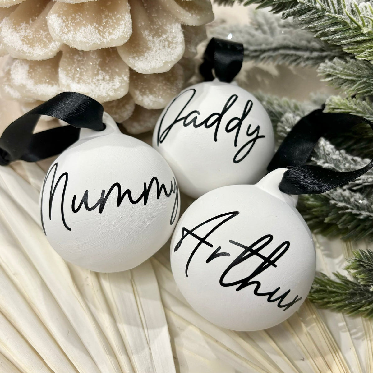 Personalised Ceramic Name Bauble, Rustic Christmas Tree Keepsake