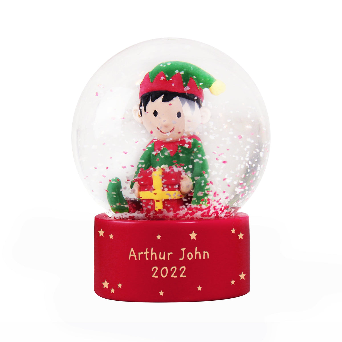 Personalised Elf Glitter Snow Globe – Custom Christmas Message Keepsake