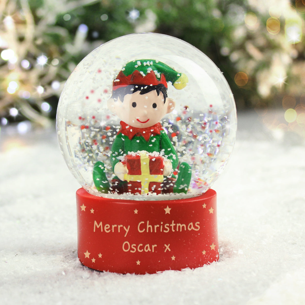 Personalised Elf Glitter Snow Globe – Custom Christmas Message Keepsake