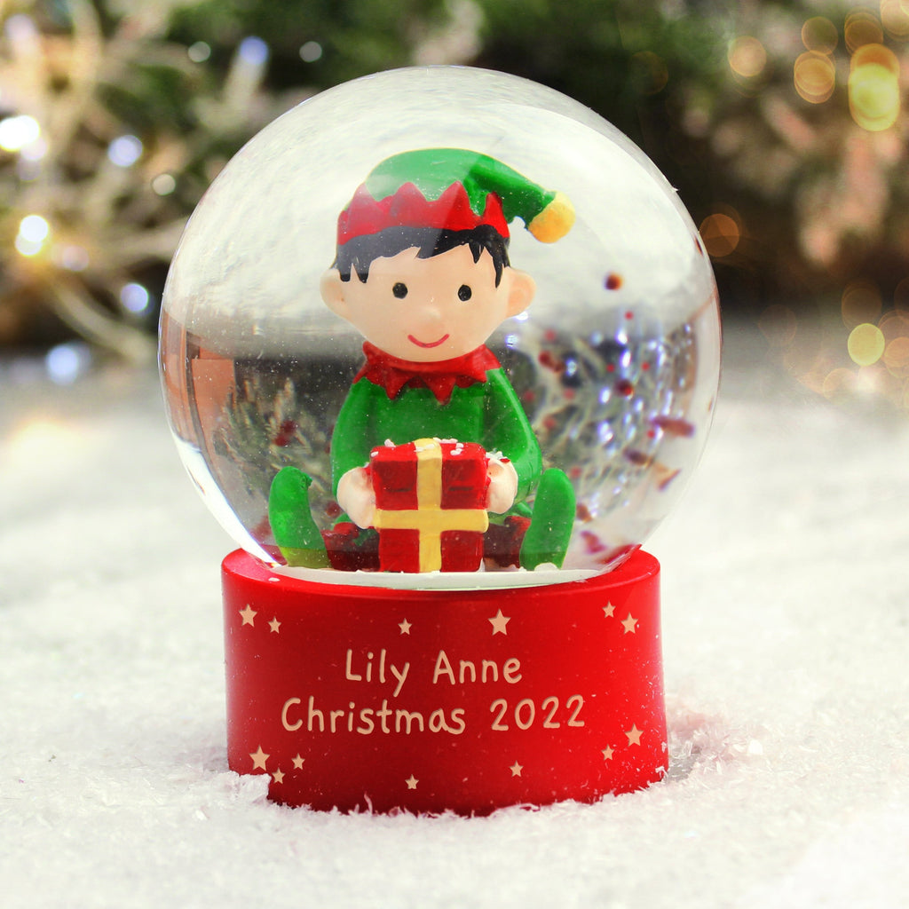 Personalised Elf Glitter Snow Globe – Custom Christmas Message Keepsake