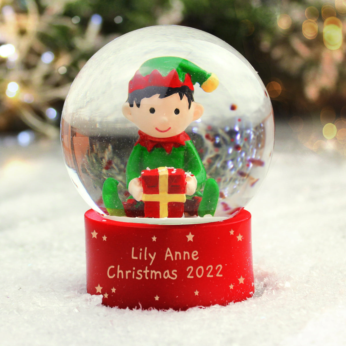 Personalised Elf Glitter Snow Globe – Custom Christmas Message Keepsake