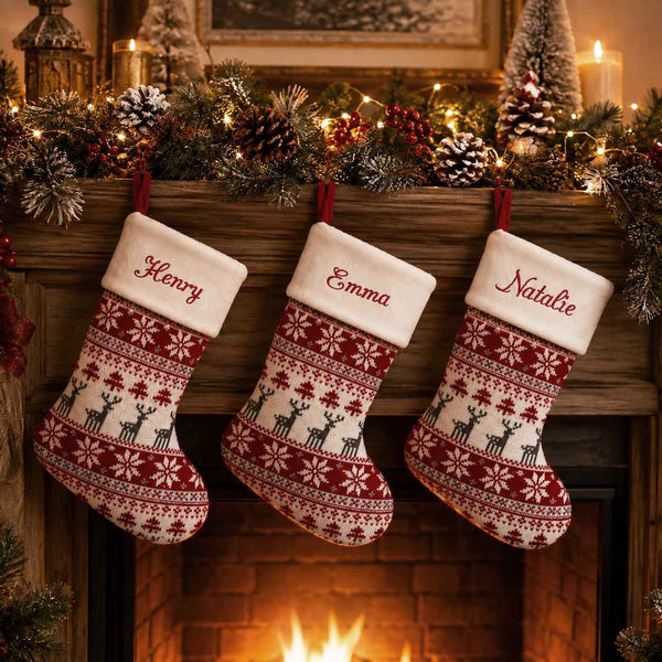 Personalised Embroidered Nordic Knit Christmas Stocking