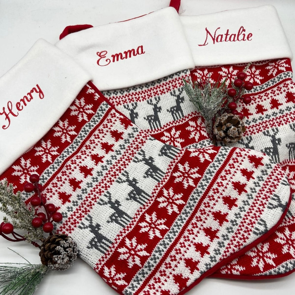 Personalised Embroidered Nordic Knit Christmas Stocking