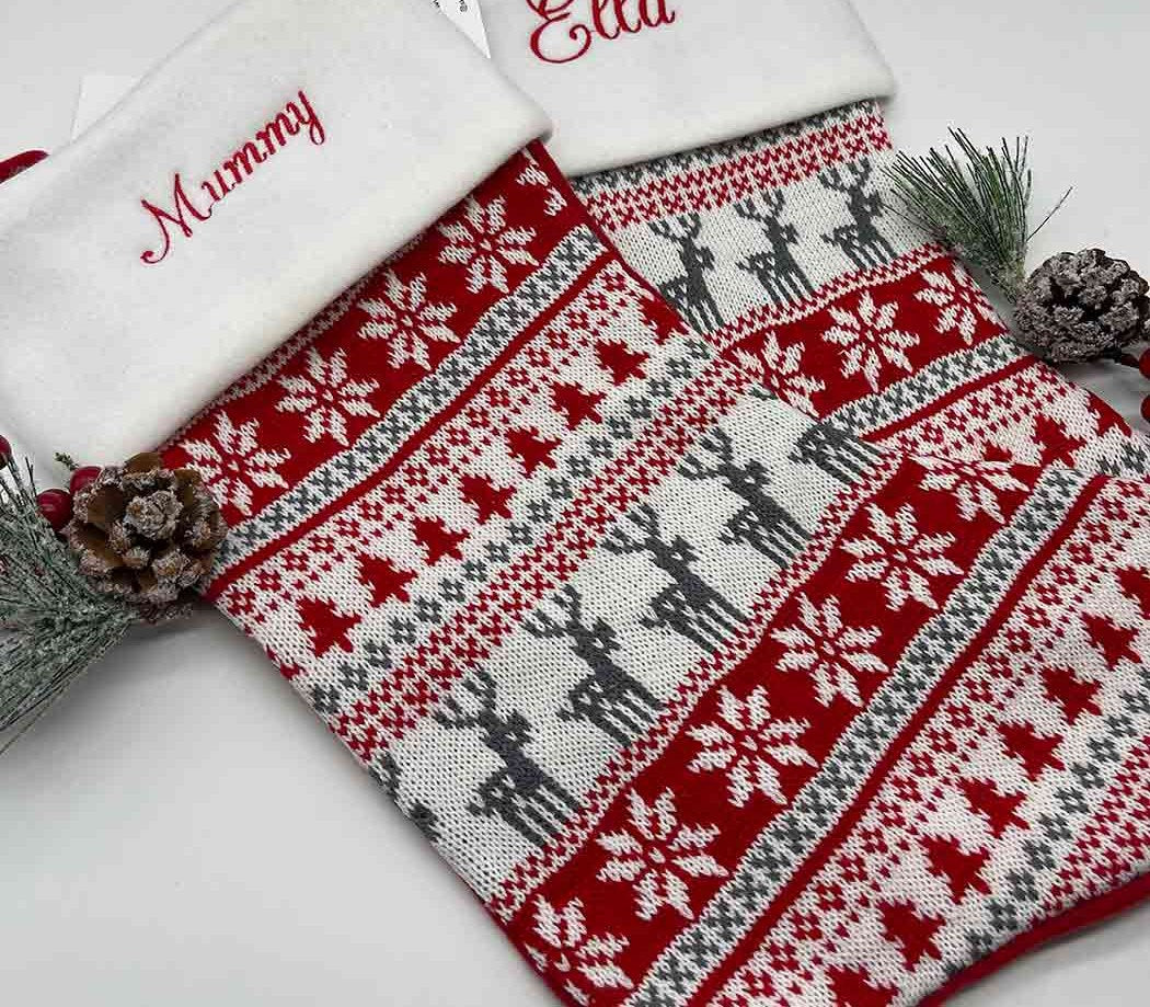 Personalised Embroidered Nordic Knit Christmas Stocking