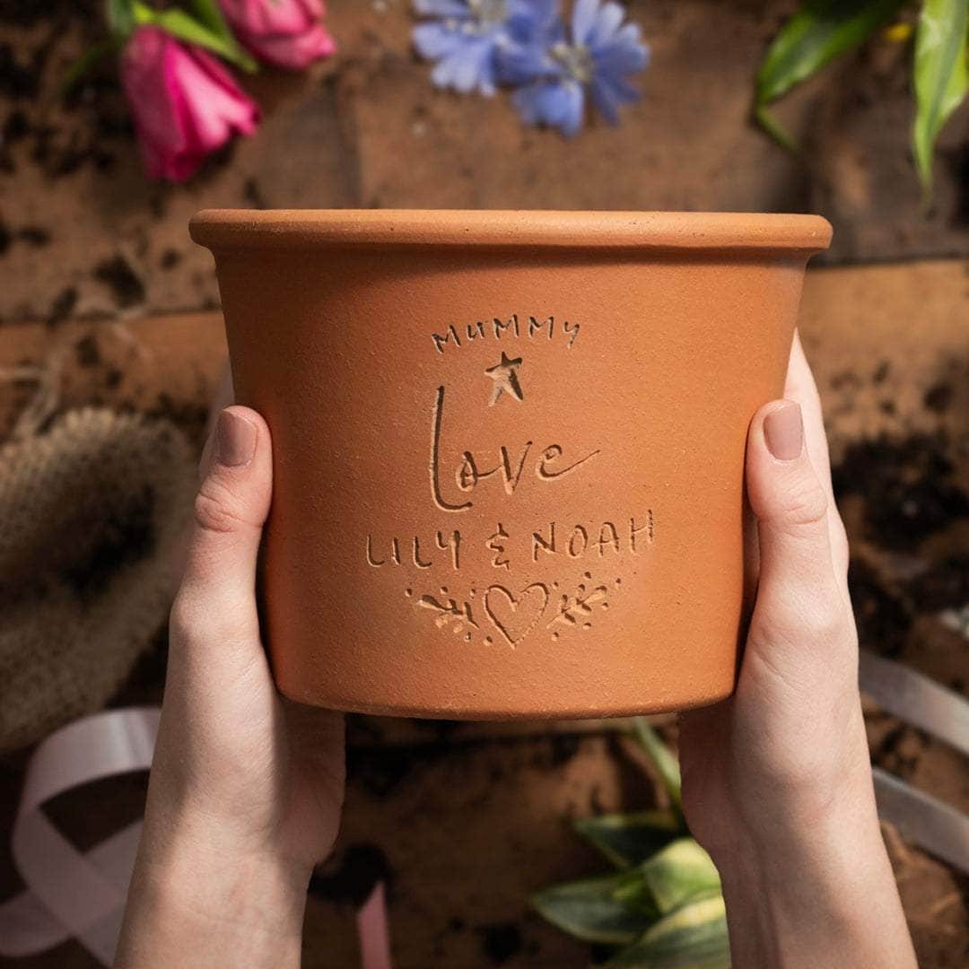 Personalised Engraved Terracotta Plant Pot with Handwritten Name