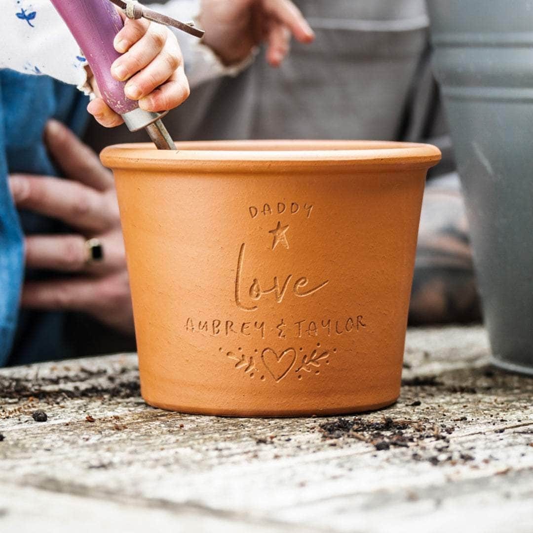 Personalised Engraved Terracotta Plant Pot with Handwritten Name