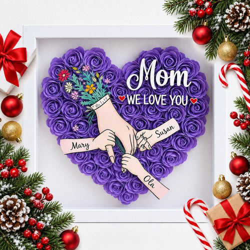 personalised family names flower shadow box for mum or grandma — Christmas stocking filler gift