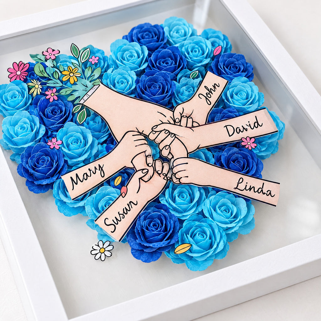Personalised Family Names Flower Shadow Box for Mum or Grandma