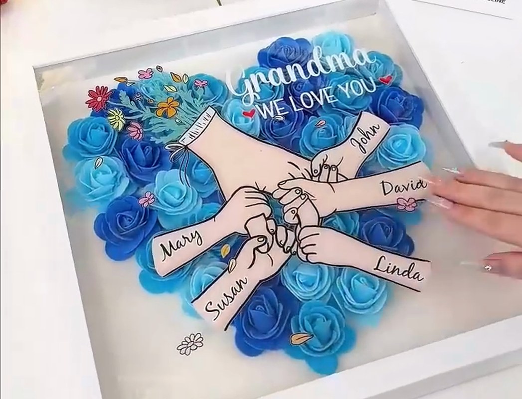 Personalised Family Names Flower Shadow Box for Mum or Grandma