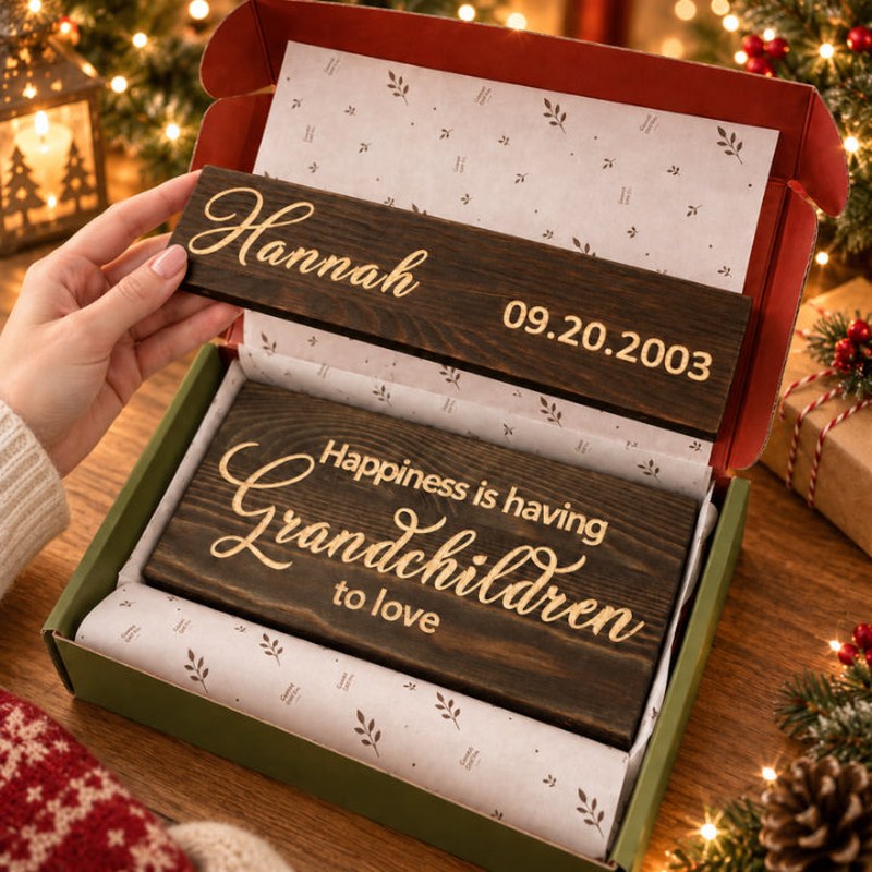 Personalised Grandkids Hanging Wooden Sign with Names and Dates