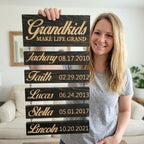 Personalised Grandkids Hanging Wooden Sign with Names and Dates