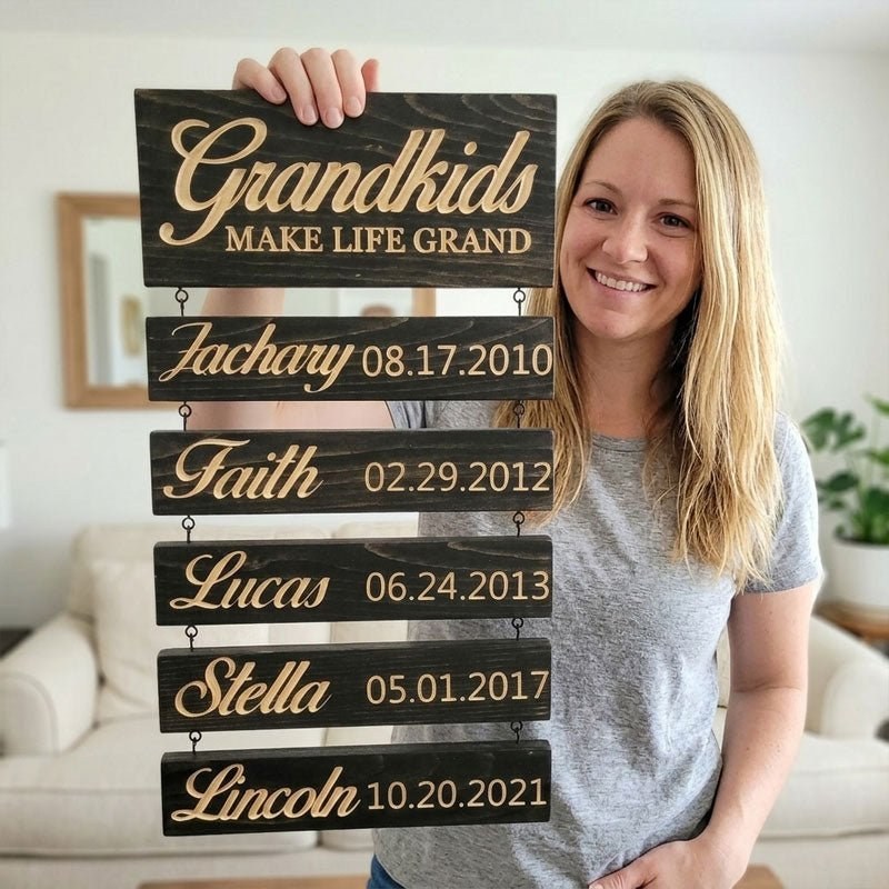 Personalised Grandkids Hanging Wooden Sign with Names and Dates