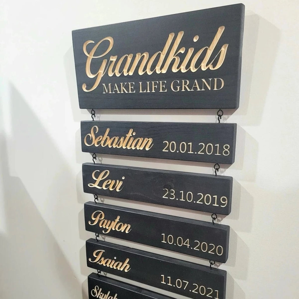 Personalised Grandkids Hanging Wooden Sign with Names and Dates