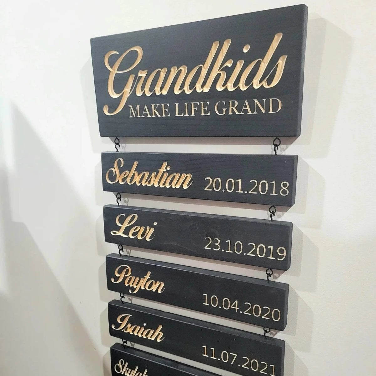 Personalised Grandkids Hanging Wooden Sign with Names and Dates