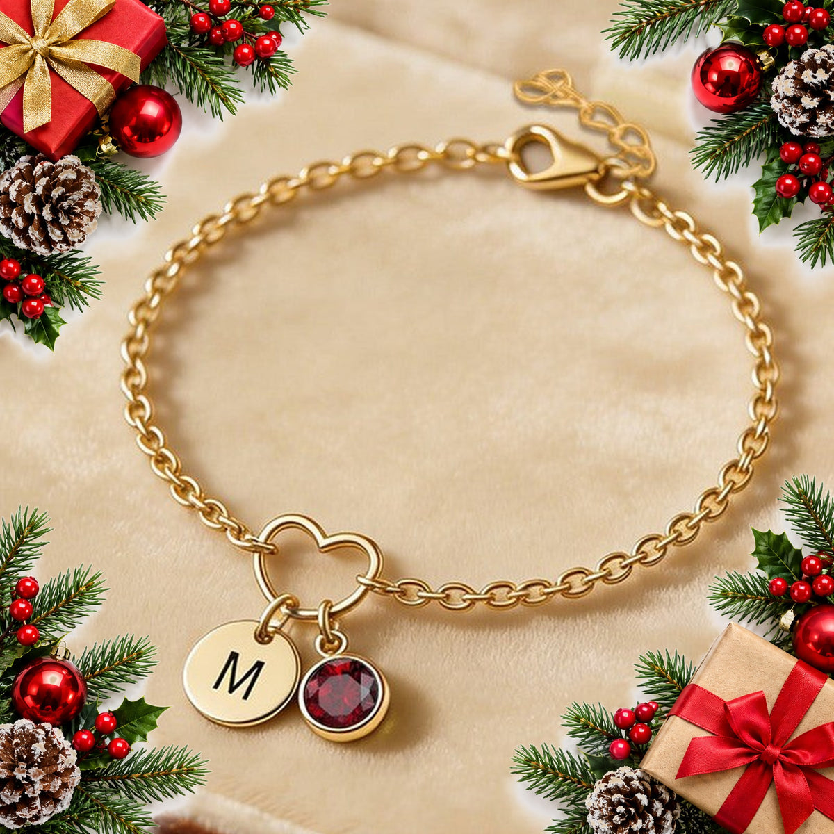 personalised heart initial birthstone bracelet gift boxed — Christmas stocking filler gift