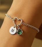Personalised Heart Initial Birthstone Bracelet – Gift Boxed