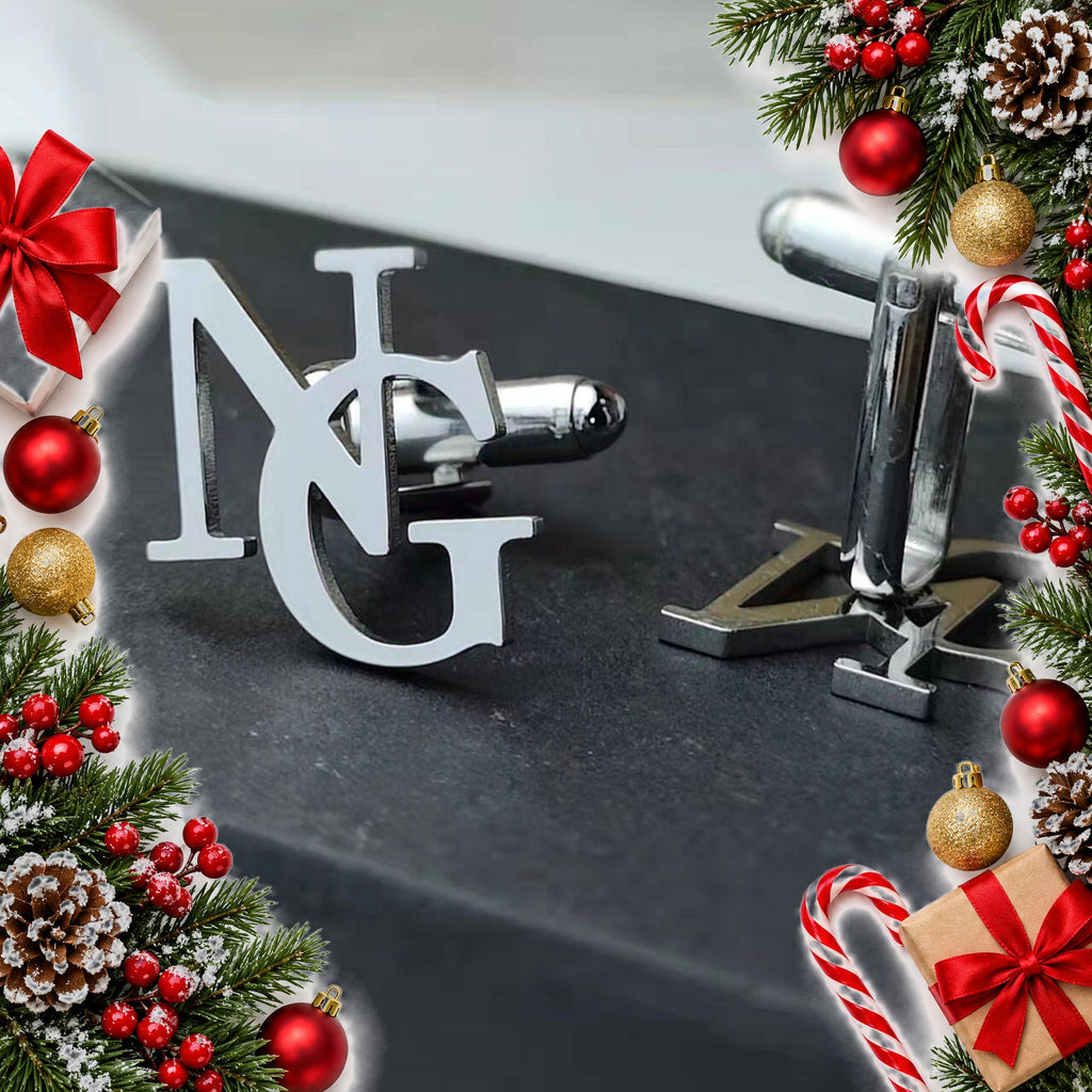 personalised initial cufflinks in stainless steel gift for him — Christmas stocking filler gift