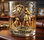 Personalised Lion Dad and Cubs Whisky Glass with Names