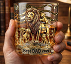 Personalised Lion Dad and Cubs Whisky Glass with Names
