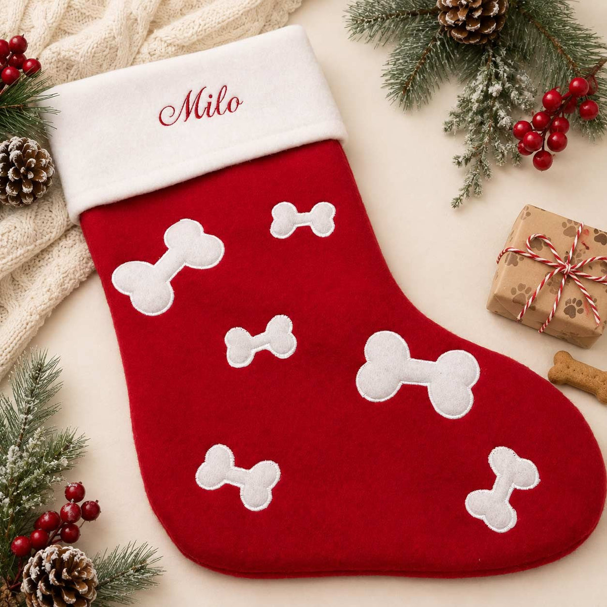 Personalised Pet Christmas Stocking with Embroidered Name