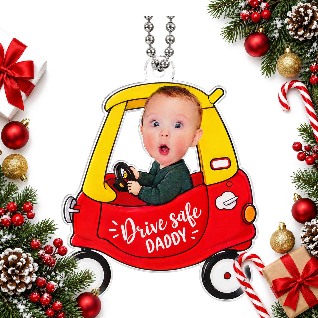 personalised photo car mirror hanger with drive safe message — Christmas stocking filler gift