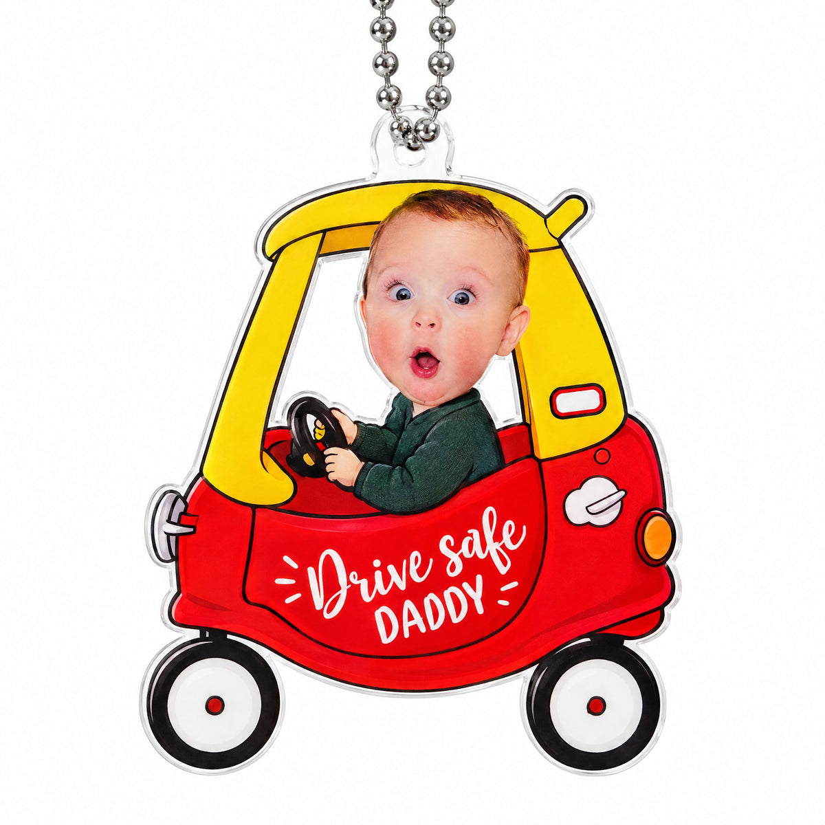 Personalised Photo Car Mirror Hanger with Drive Safe Message