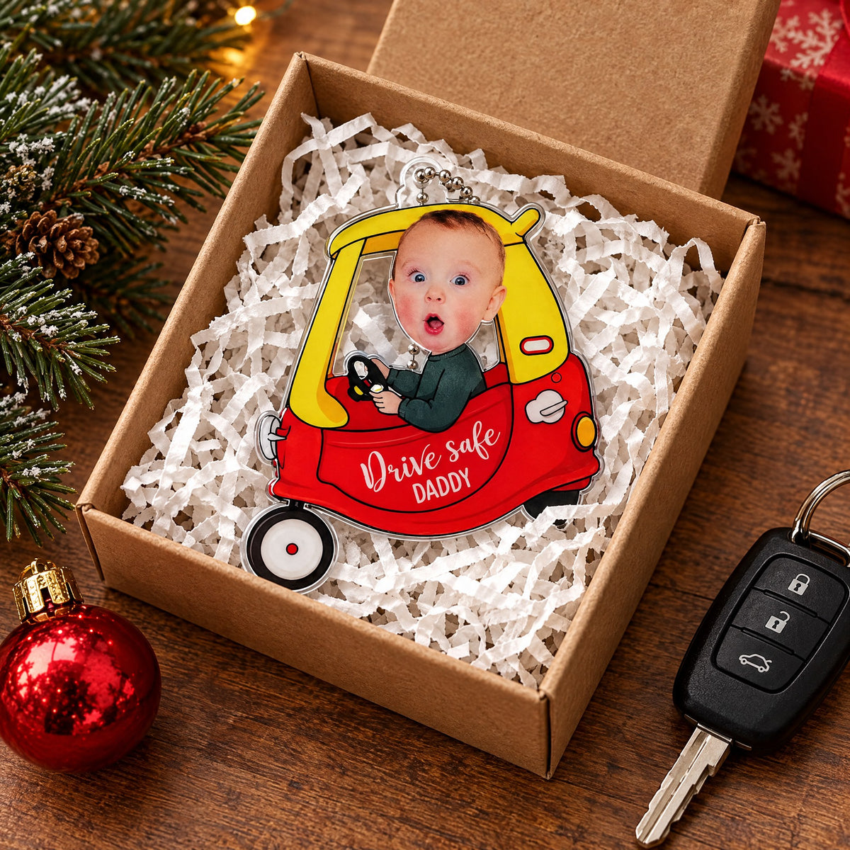 Personalised Photo Car Mirror Hanger with Drive Safe Message