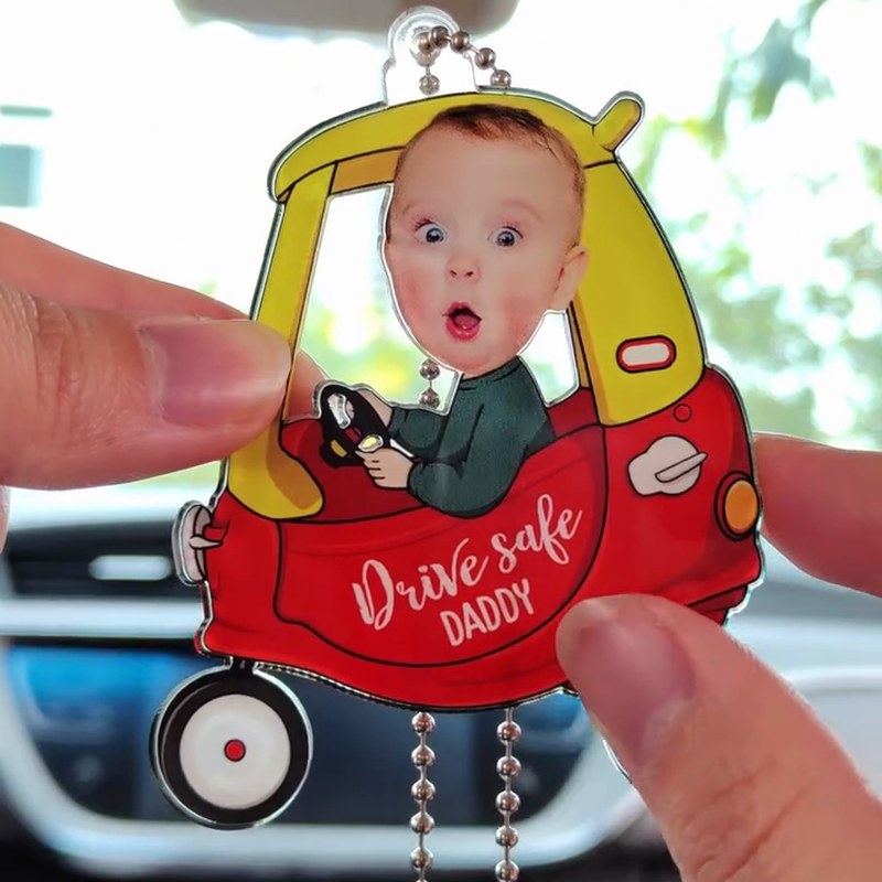 Personalised Photo Car Mirror Hanger with Drive Safe Message