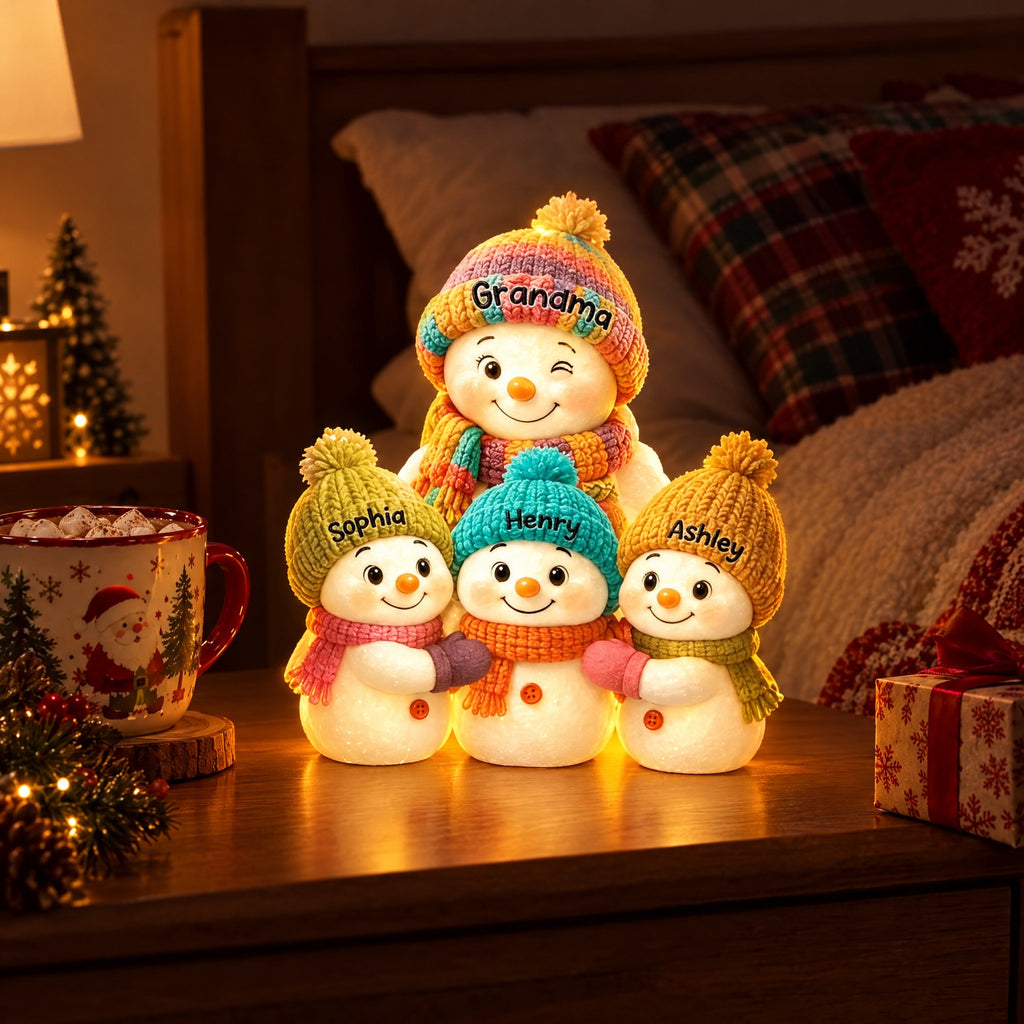 Personalised Snowman Family LED Night Light with Names