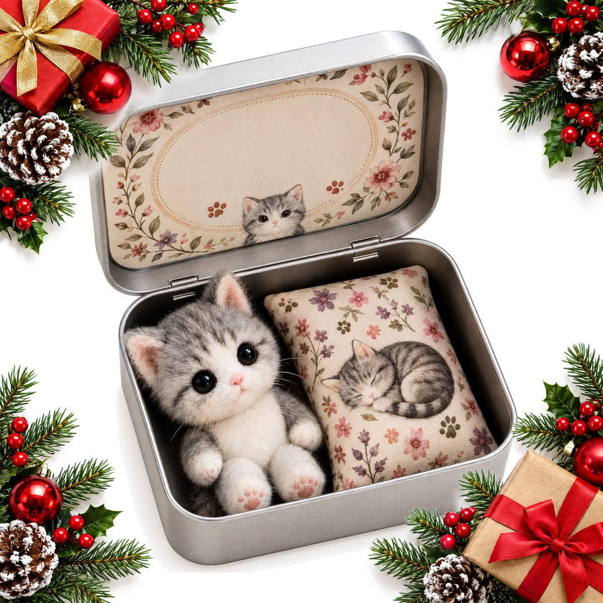 pocket hug mini plush cat in a gift tin with comforting message — Christmas stocking filler gift
