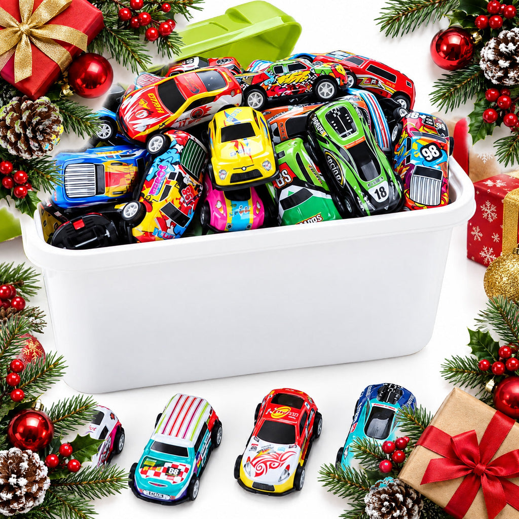 pull back mini racing cars in a storage box sets of 20 30 or 50 cars — Christmas stocking filler gift