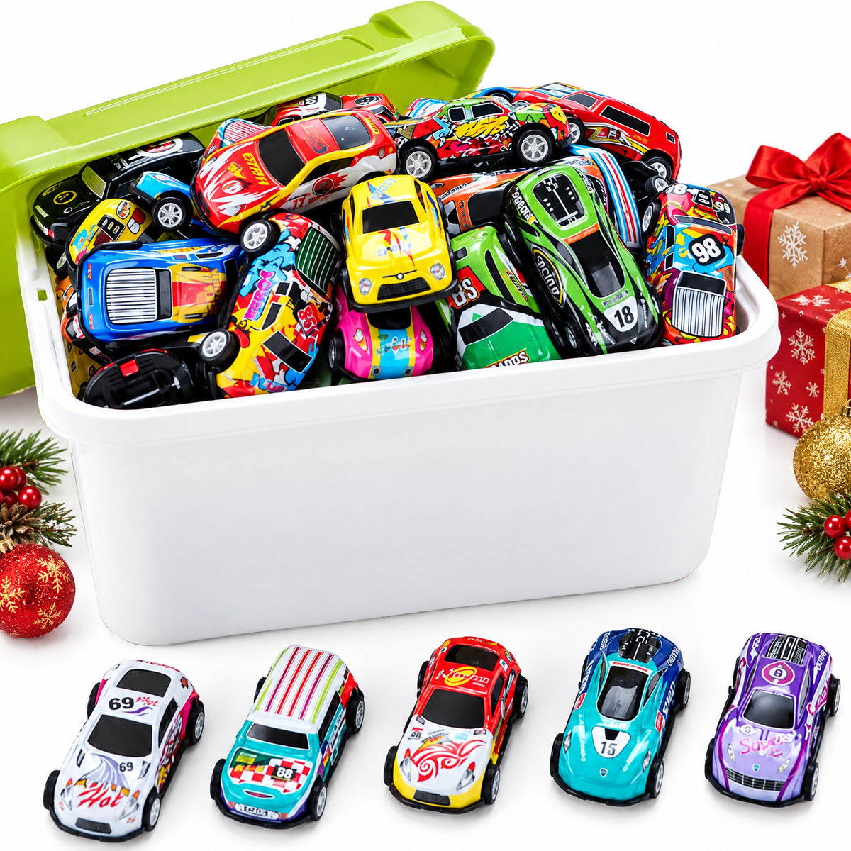 Pull-Back Mini Racing Cars in a Storage Box – Sets of 20, 30 or 50 Cars