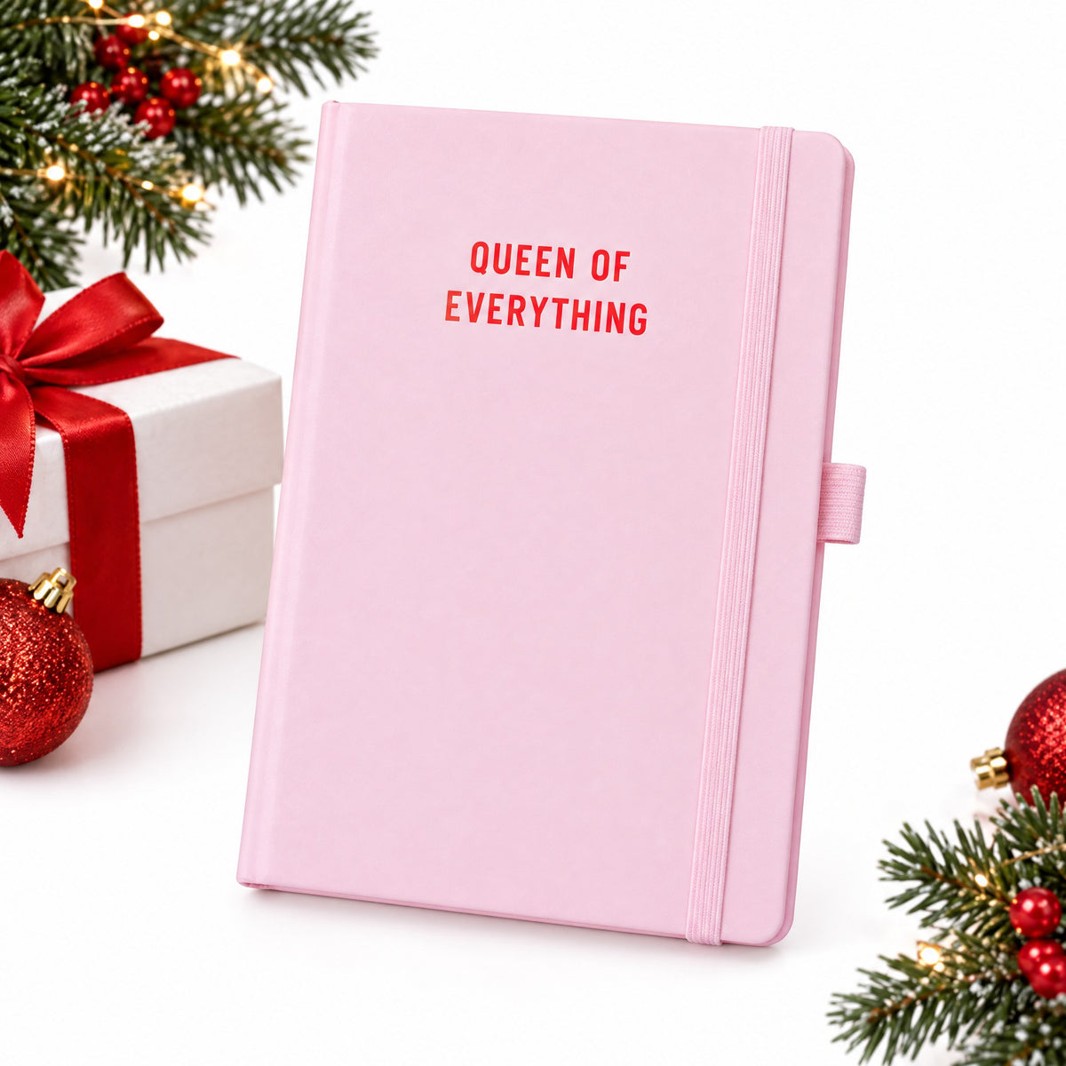 Queen of Everything Pink Slogan Notebook with Elastic and Pen Loop
