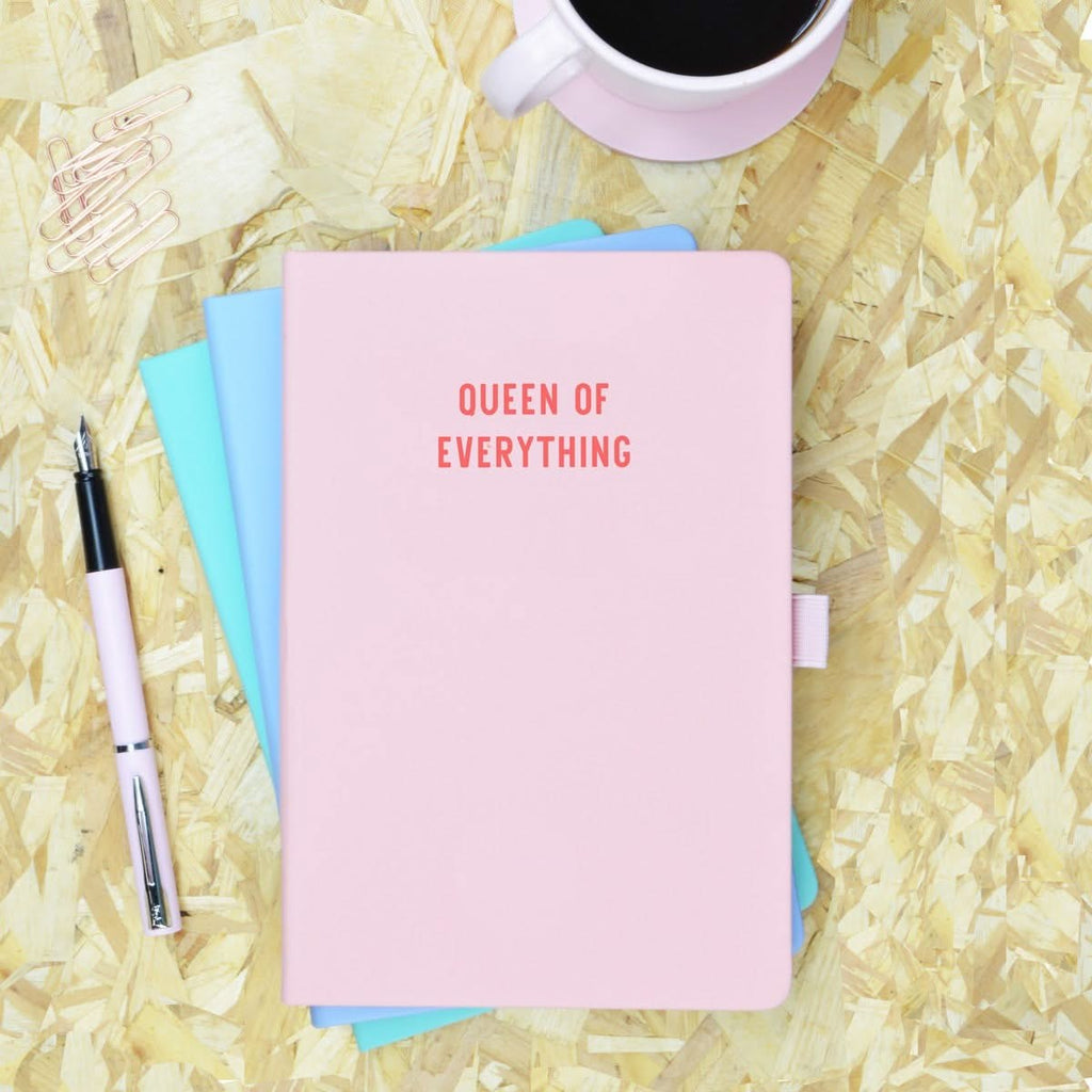 Queen of Everything Pink Slogan Notebook with Elastic and Pen Loop
