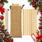 reusable bamboo straws set of 12 with cleaning brush and pouch — Christmas stocking filler gift