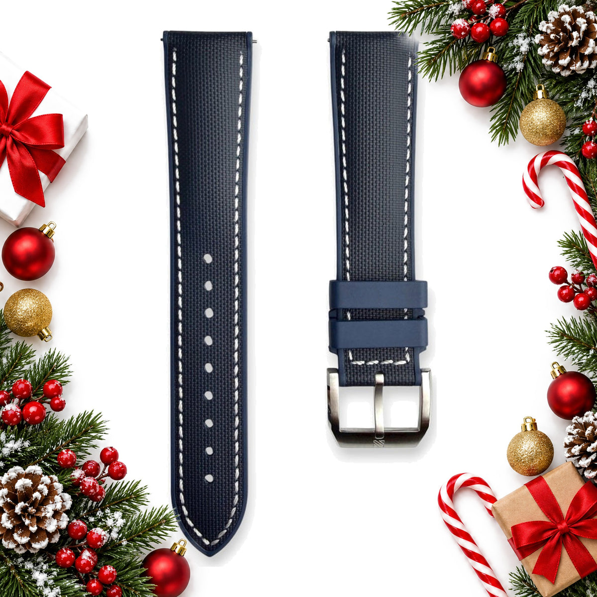 sailcloth and rubber quick release watch strap waterproof 20 or 22 mm — Christmas stocking filler gift