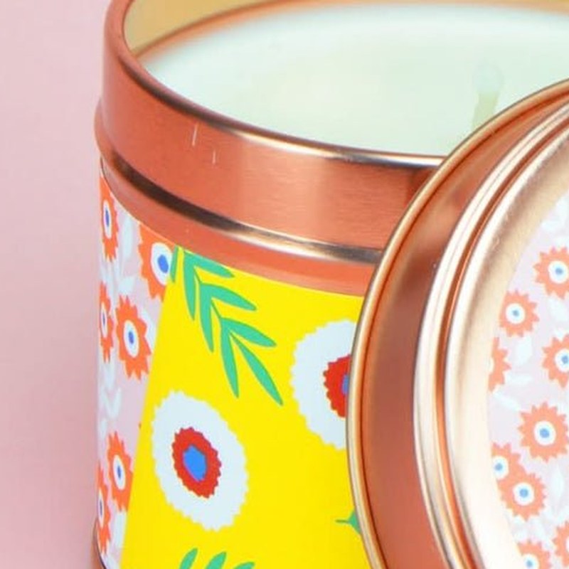 Scented Soy Candle in a Floral Rose Gold Gift Tin