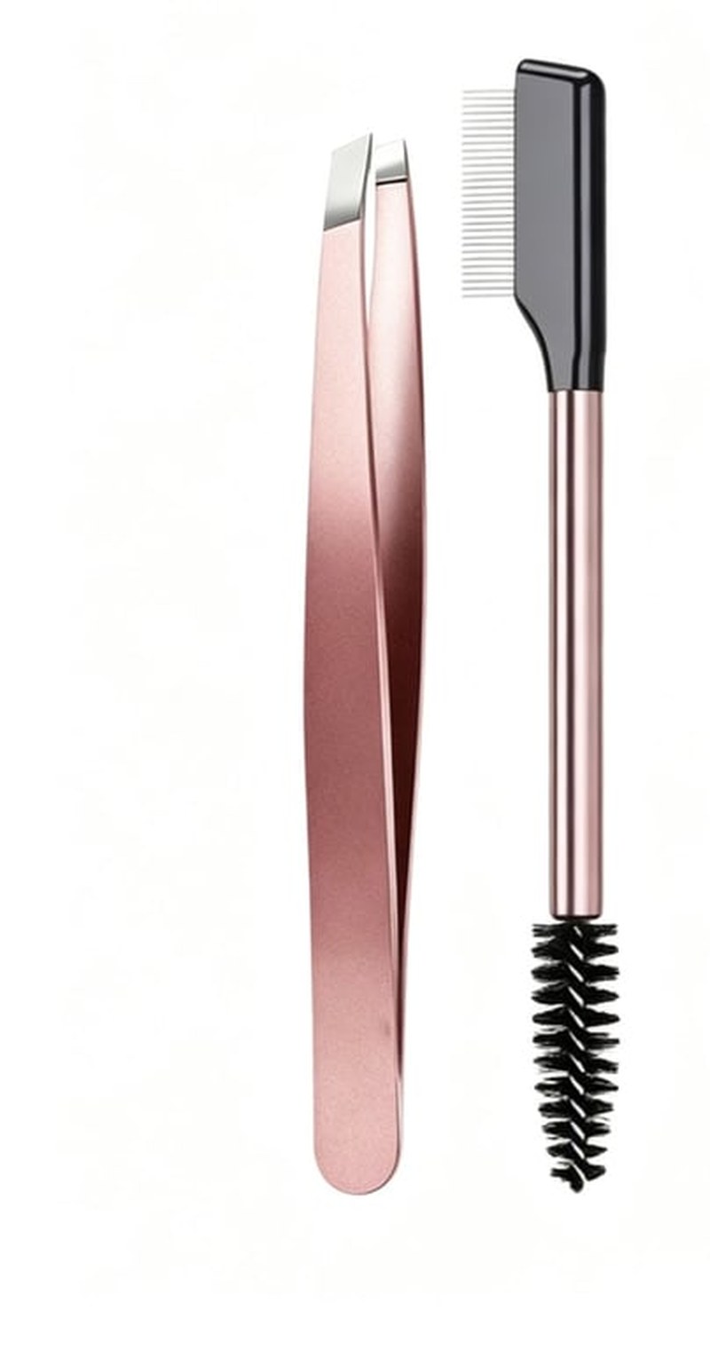 Slanted Precision Eyebrow Tweezers with Lash and Brow Comb