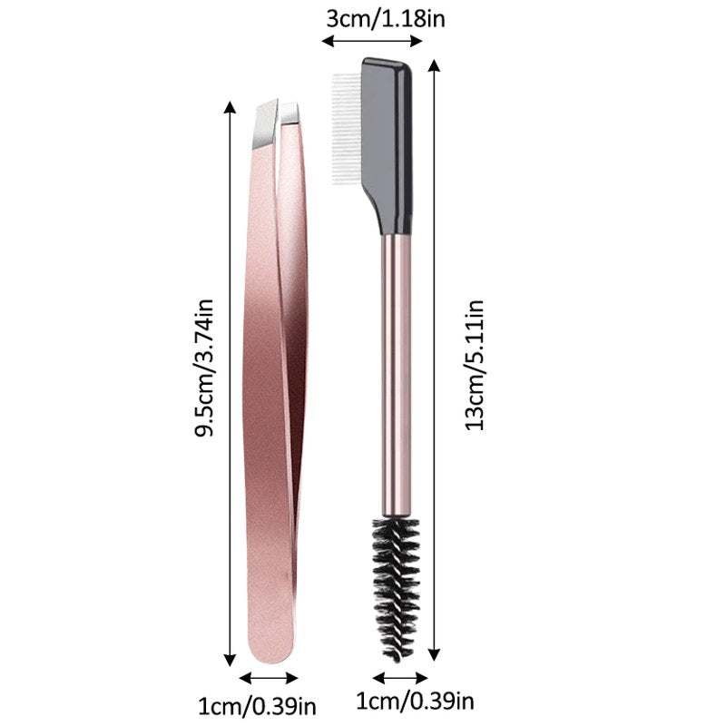 Slanted Precision Eyebrow Tweezers with Lash and Brow Comb